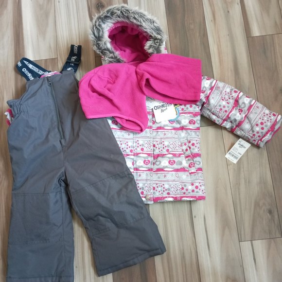 NWT Oshkosh B'gosh Baby Girl 4PC Snowsuit Set Heart Fleece-Lined Jacket … - Picture 4 of 4
